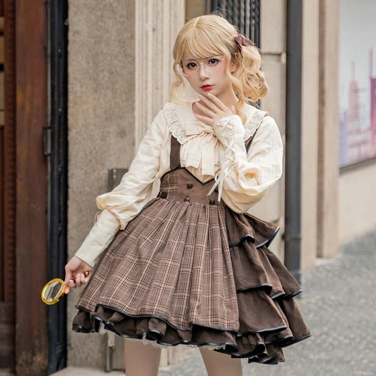 ロリータファッション【スチームパンク】ブラウン探偵ワンピース