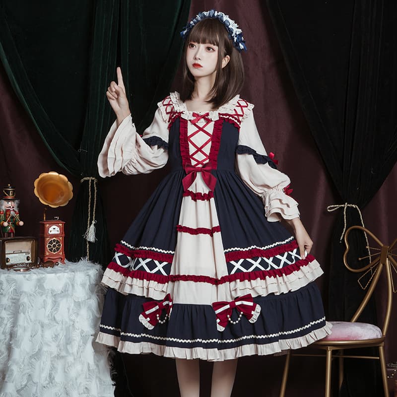 【ゴスロリ】フリルリボン シンプルワンピース