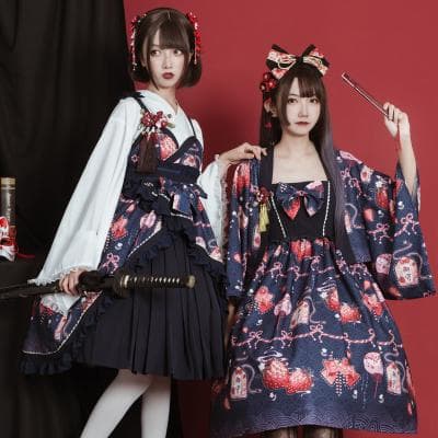 ロリータファッション【和風ロリータ】苺和風ワンピース
