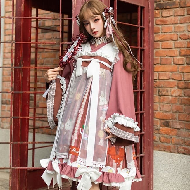 ロリータファッション【和風ロリータ】和装風巫女さんワンピース