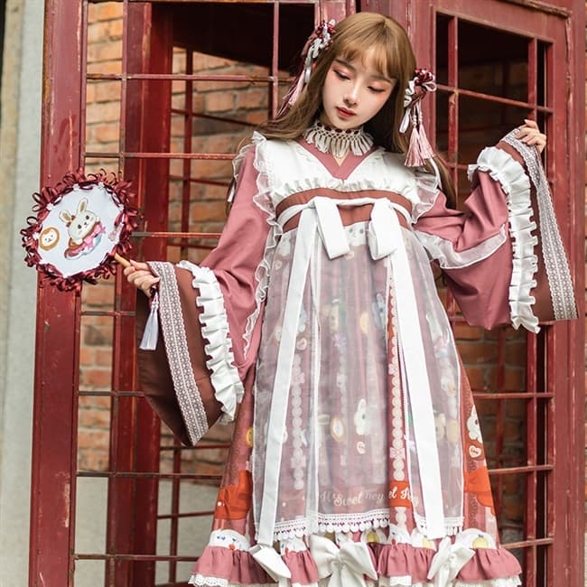 ロリータファッション【和風ロリータ】和装風巫女さんワンピース