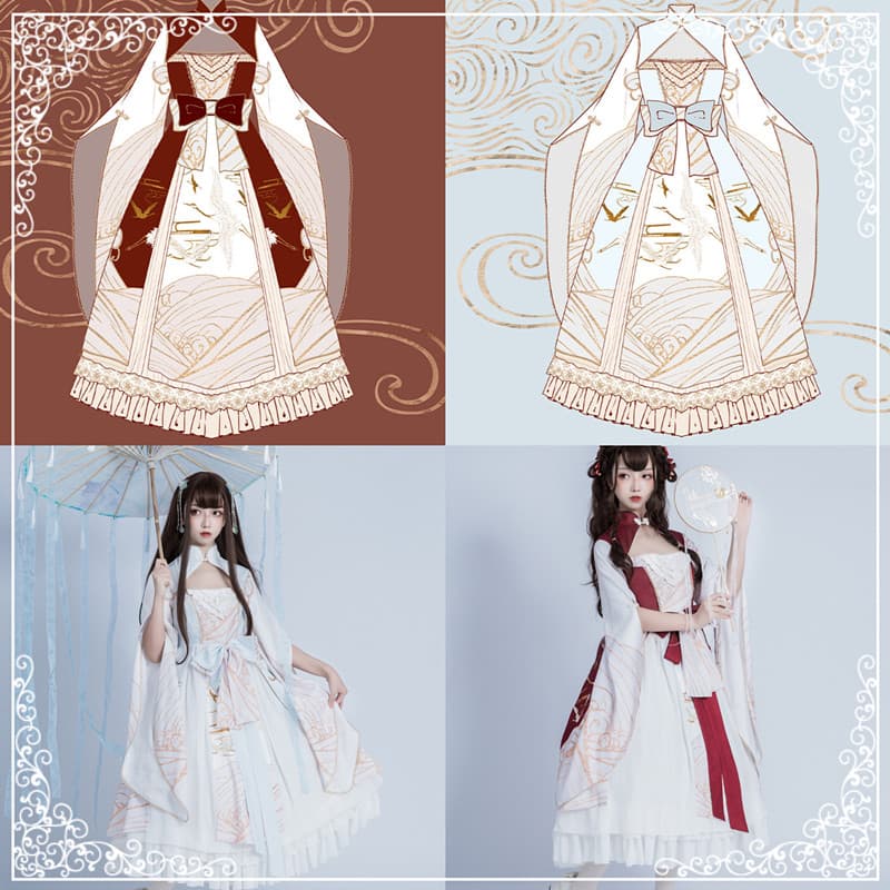 ロリータファッション【和風ロリータ】和風な白鳥ワンピース