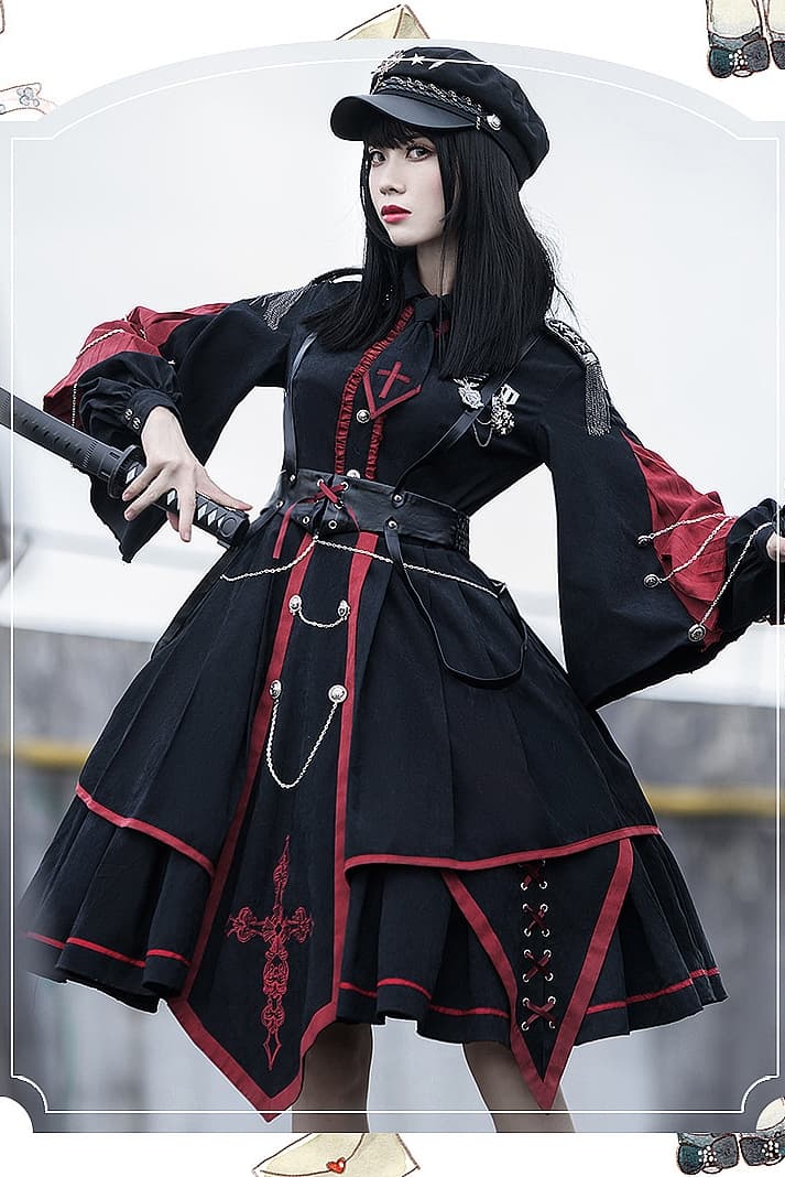 【軍服ロリータ】シンメトリーチェーンワンピース