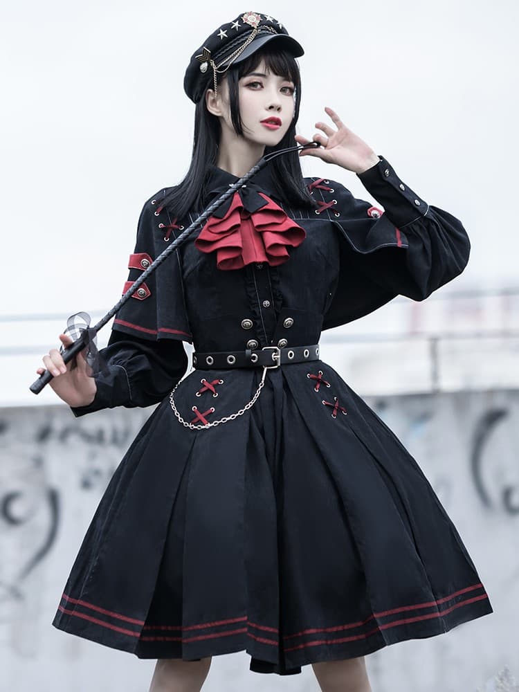 【軍服ロリータ】赤リボン×チェーンポリス制服ワンピース