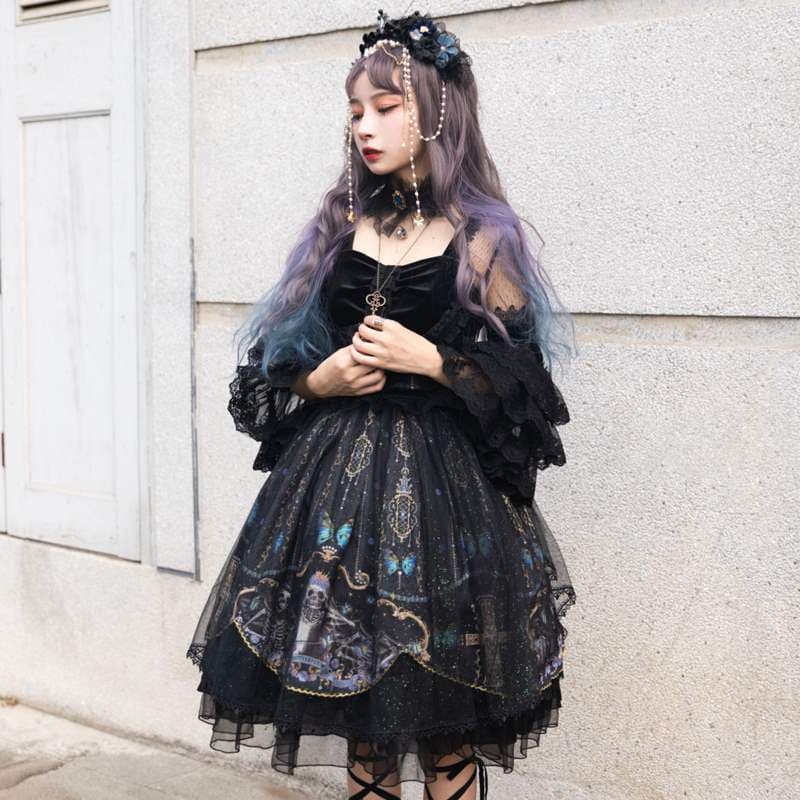 【ゴスロリ】ドクロ×蝶々エンジェル風ワンピース