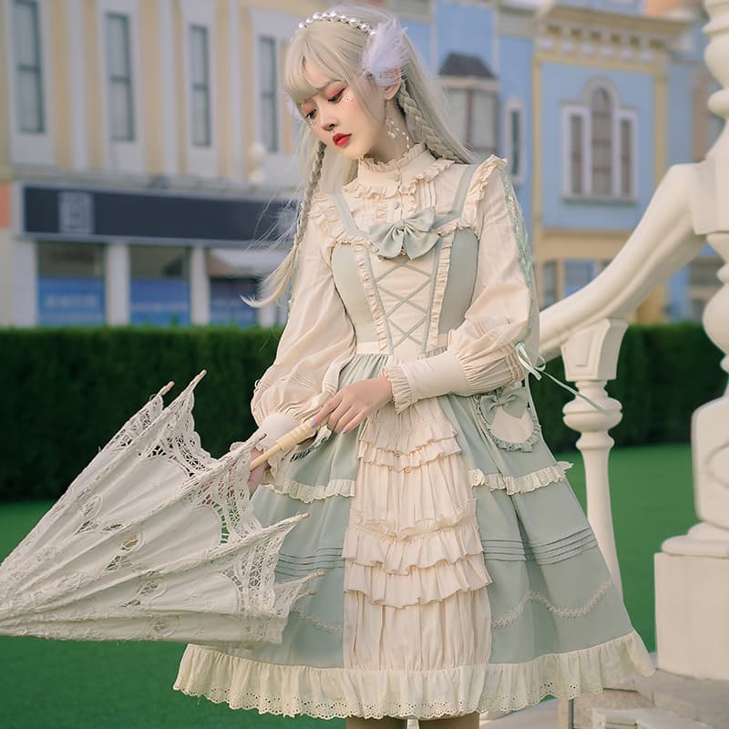 ロリータファッション 【クラシカルロリータ】ホワイトフリルプリンセスワンピース