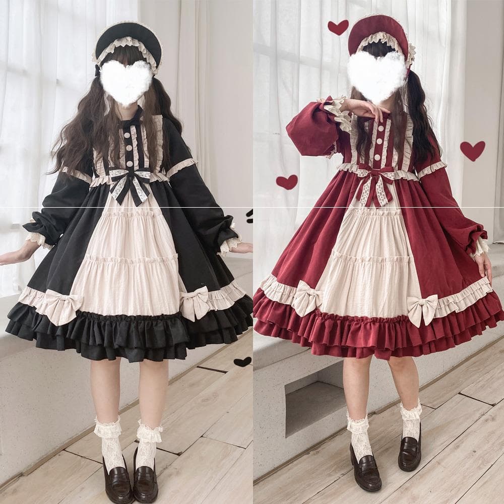 【甘ロリータ】リボンフリルお散歩ワンピース