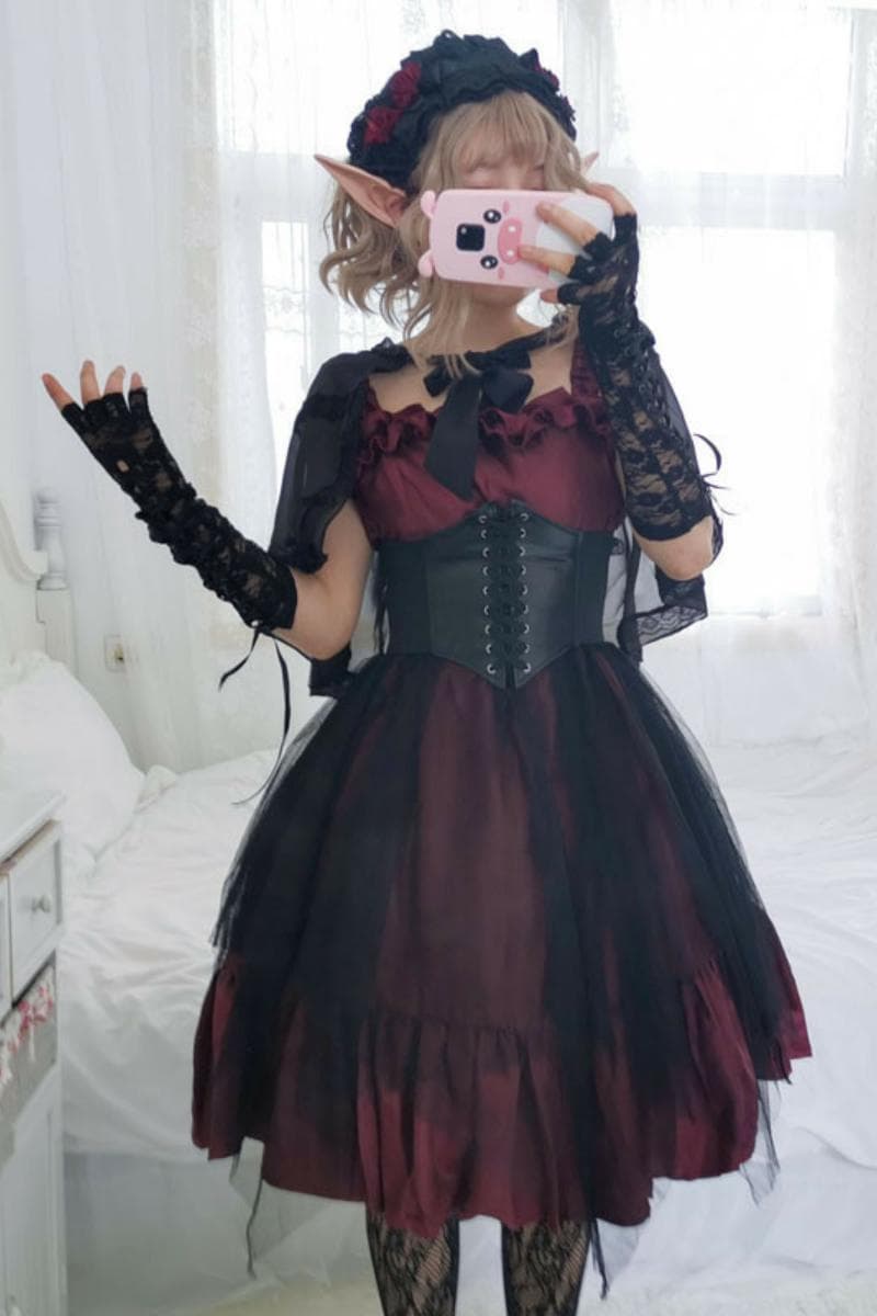 ロリータファッション【ゴスロリ】ハイウエストエレガントワンピース